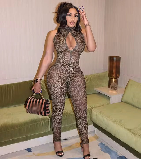 Leopard Mesh Jumpsuit